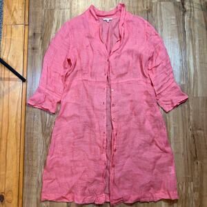 Eileen Fisher Coral Linen Light Summer Cover Up Breezy Boho Beach Dress S